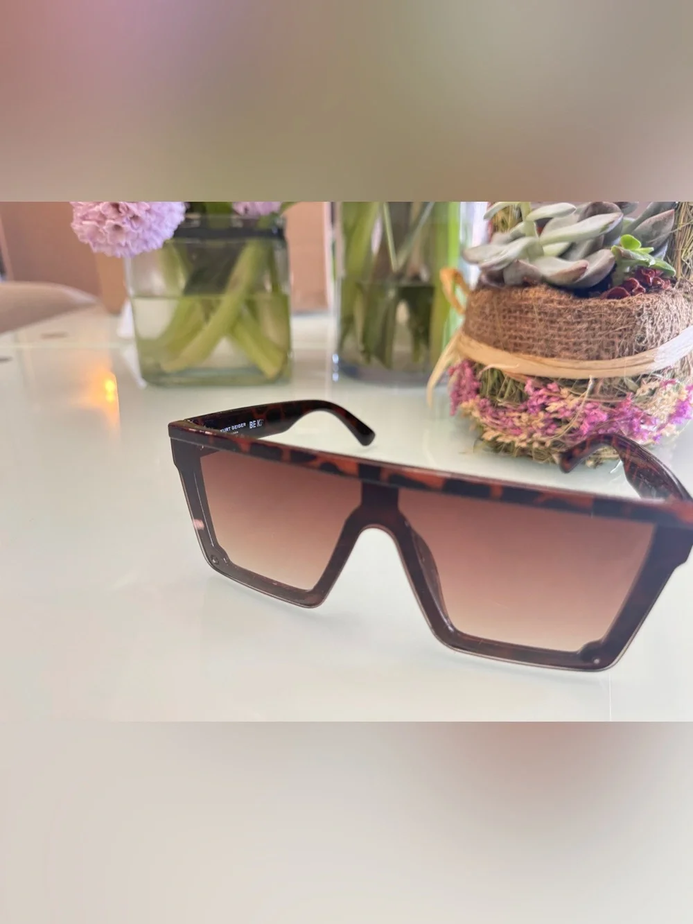 Kurt Geiger Tortoiseshell Shield Sunglasses with Brown Gradient Lenses - Picture 3 of 16